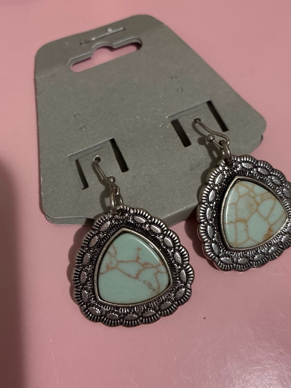 Turquoise Teardrop Silver-Frame Dangle Earrings - Women Jewelry